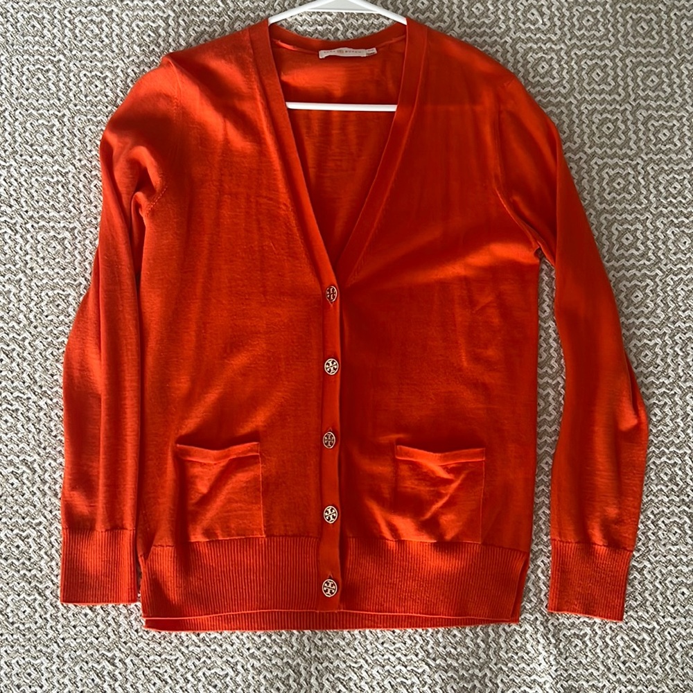 Like New Tory Burch Orange Cardigan Gold Button Medium